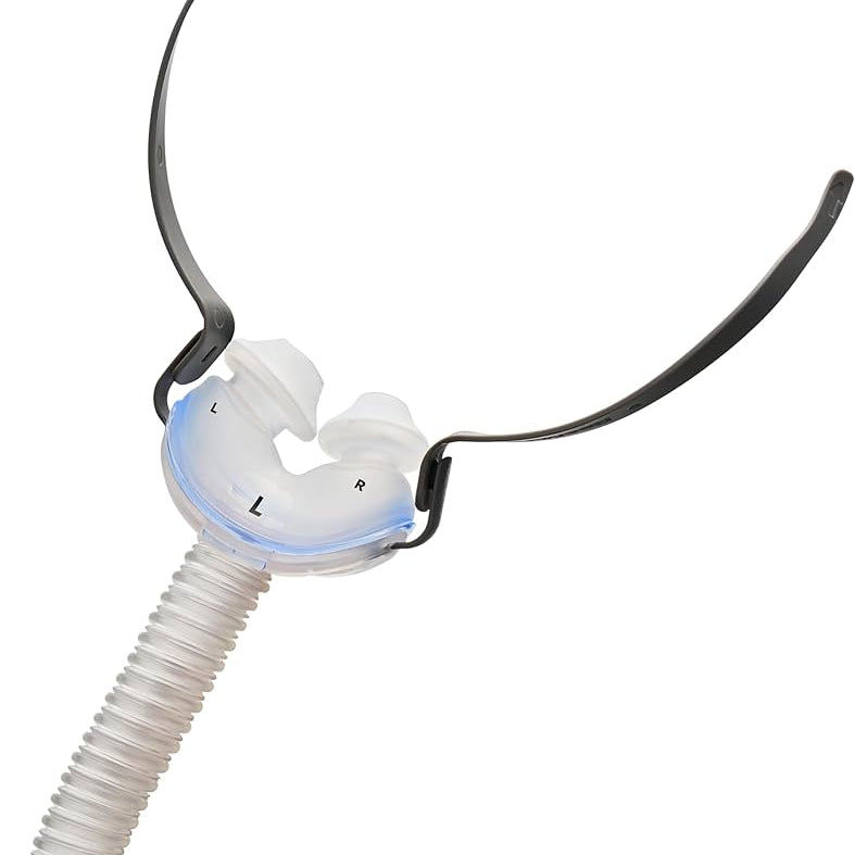 CPAP mask with hose on a white background